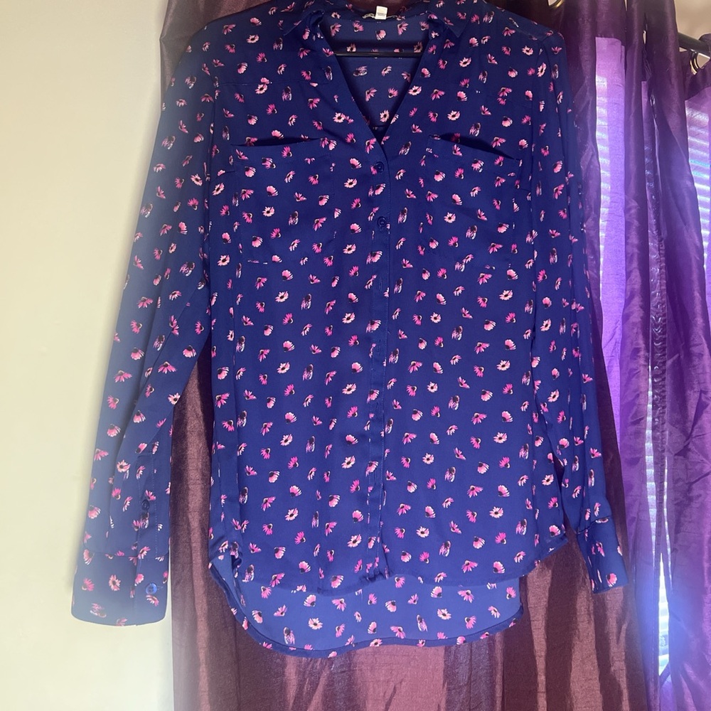 Express Dark Blue Floral Button Down Shirt